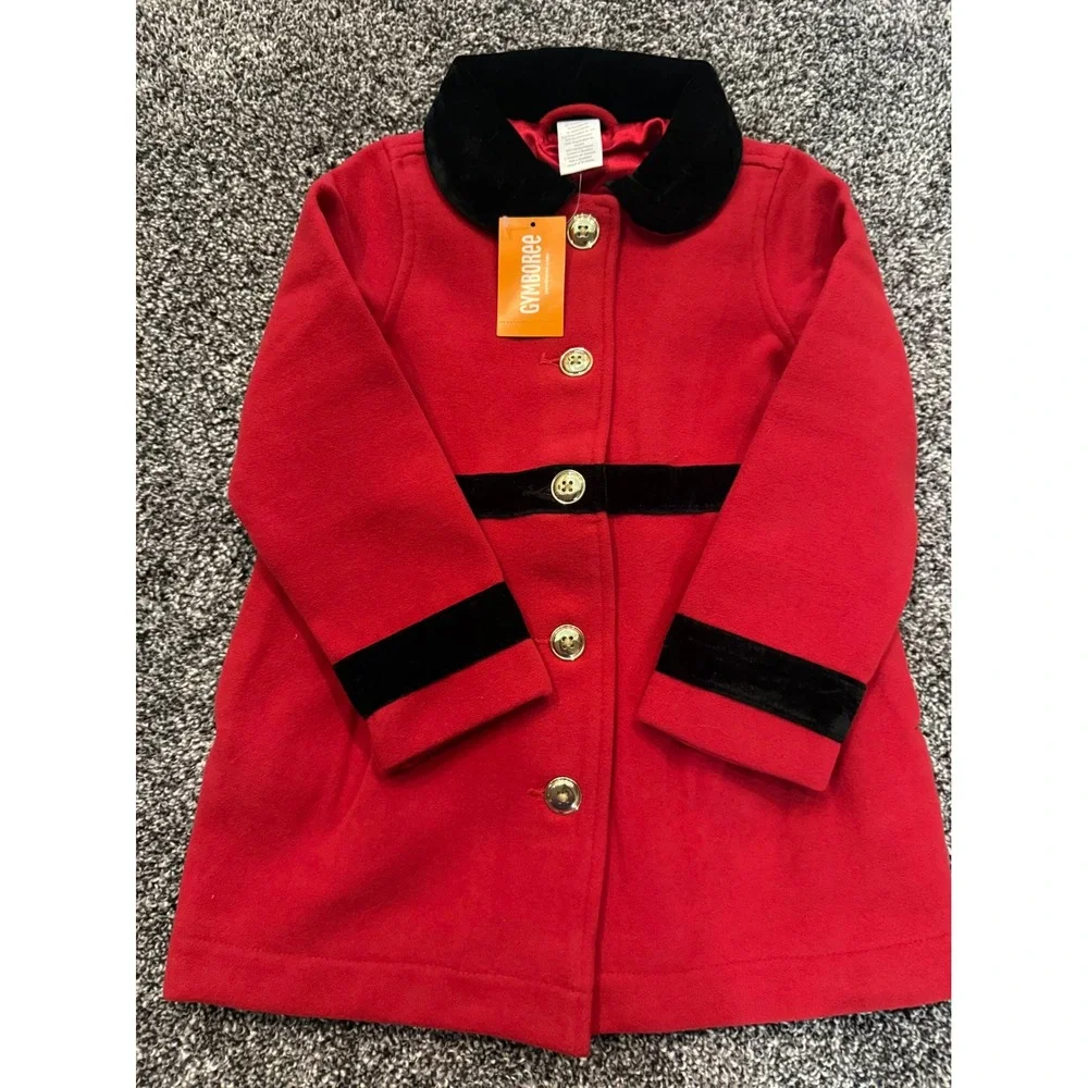 Gymboree Girls Crimson Red Velvet Trim Wool Blend Dress Coat 4T 3056259 New